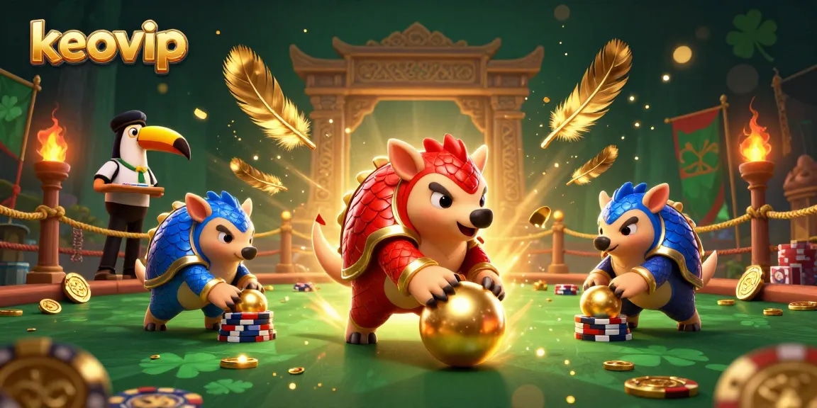 Enter the action with keovip as rival pangolins compete in a vibrant casino setting.