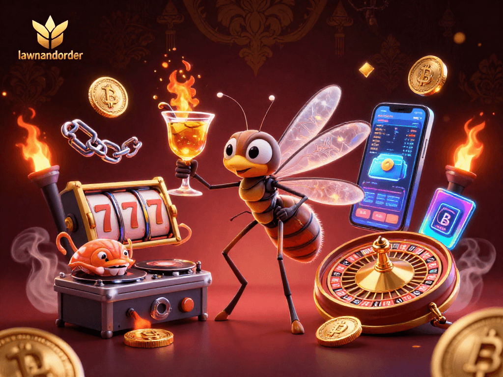 Experience thrilling wins at lawnandorder with a vibrant casino illustration showcasing dynamic characters and gaming elements.
