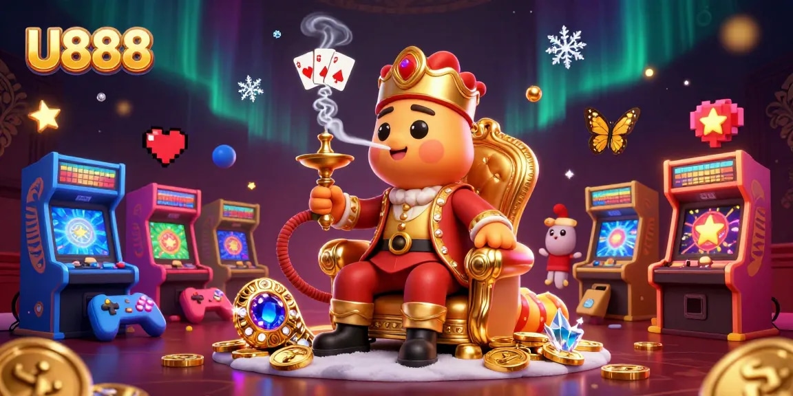 Win big at U888 with vibrant characters and exciting game elements in this 3D casino scene.