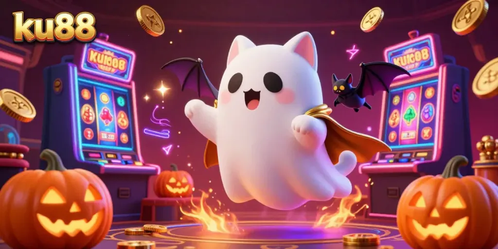 Play at ku88 with exciting 3D casino games featuring ghostly characters and vibrant slot themes.