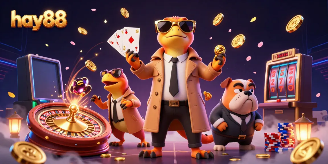 Experience the excitement of hay88 with three raptors in a trench coat attempting to enter a VIP casino, filled with vibrant casino elements.