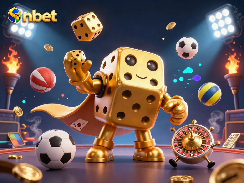 Experience thrilling gameplay with nbet's dynamic sports and casino illustration featuring a golden dice golem.