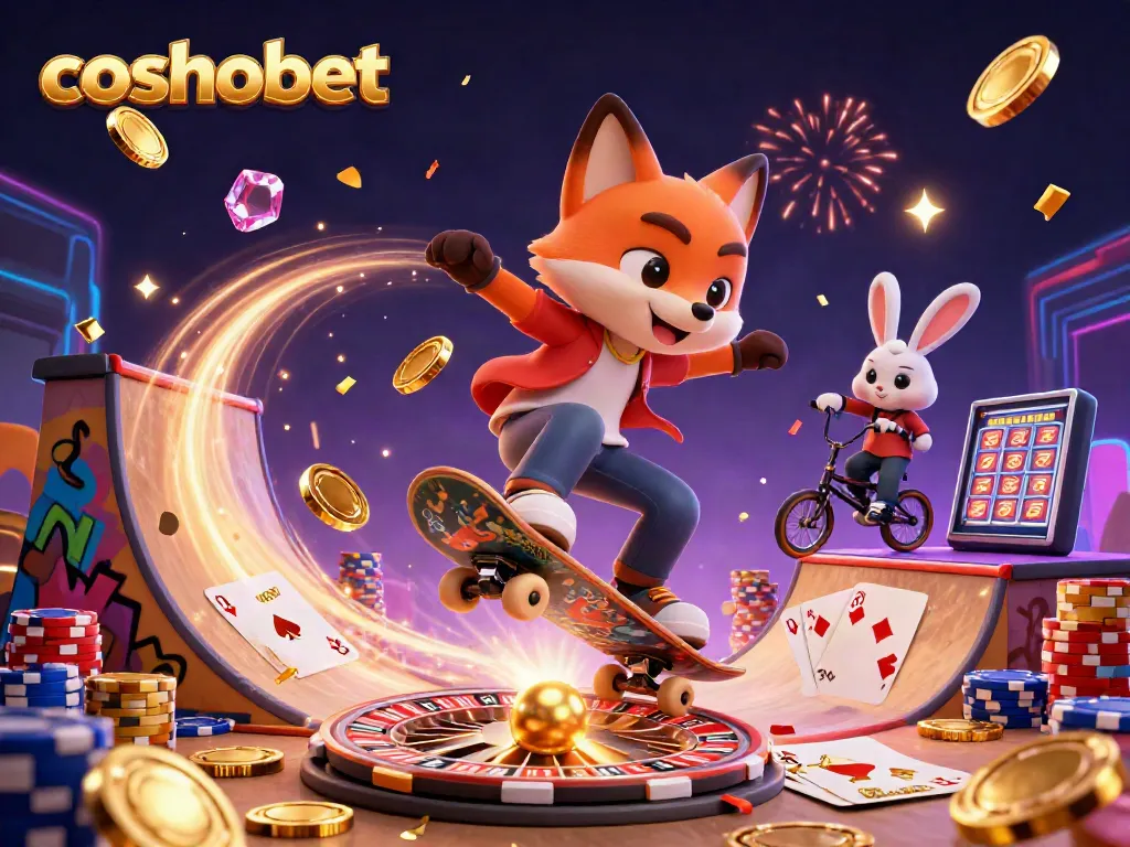 Experience thrilling gaming with the cosmobet dynamic illustration featuring casino elements and vibrant characters.