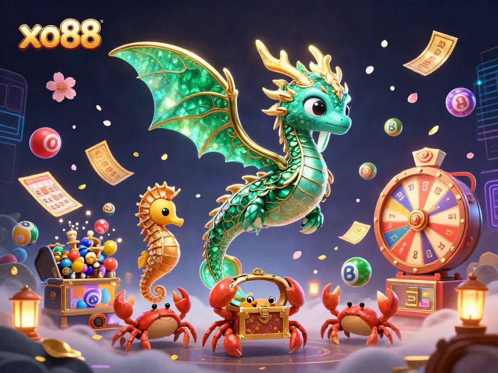 Exciting game at xo88, featuring a sea dragon and colorful lottery elements for thrilling experiences