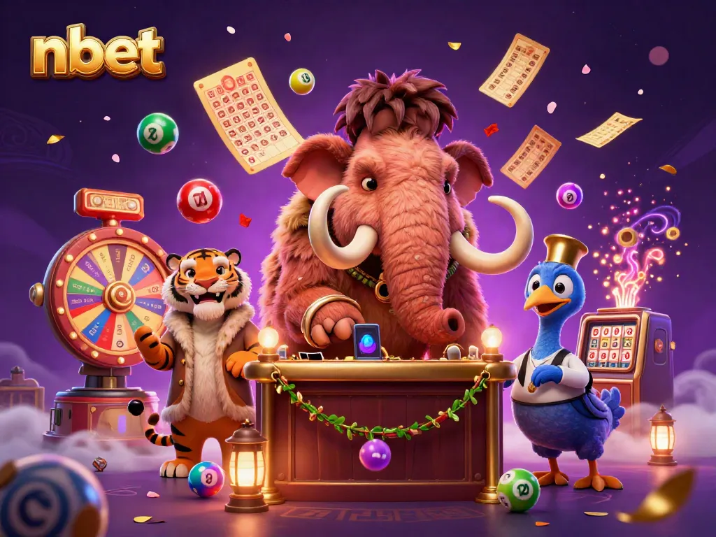 Experience the thrill of nbet with a vibrant 3D illustration of casino characters and lottery elements in action.