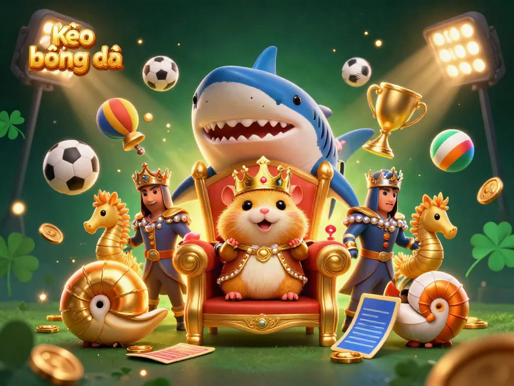 Experience Kèo bóng đá excitement with dynamic sports scenes featuring a golden hamster king and lively game elements.