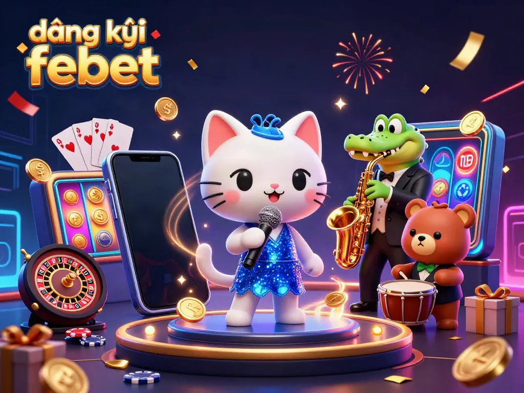 Engage in thrilling gameplay with đăng ký febet as a jazz-singer cat entertains on a vibrant casino stage.