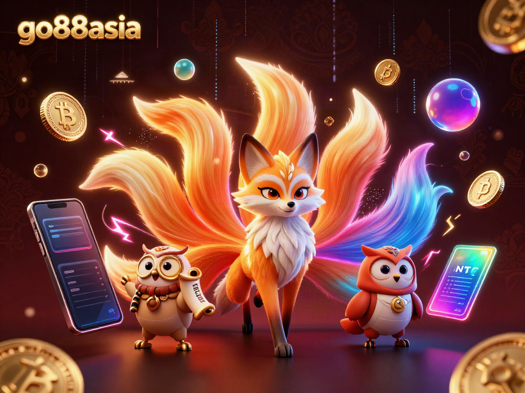 Experience excitement at go88asia with vibrant characters and glowing crypto elements in this captivating 3D casino illustration.