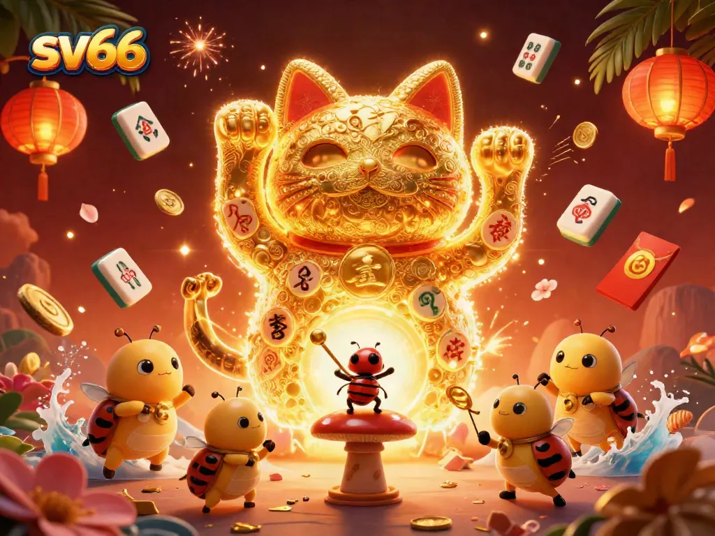 Experience exciting gameplay at sv66 with a golden lucky cat symbolizing fortune and wealth.
