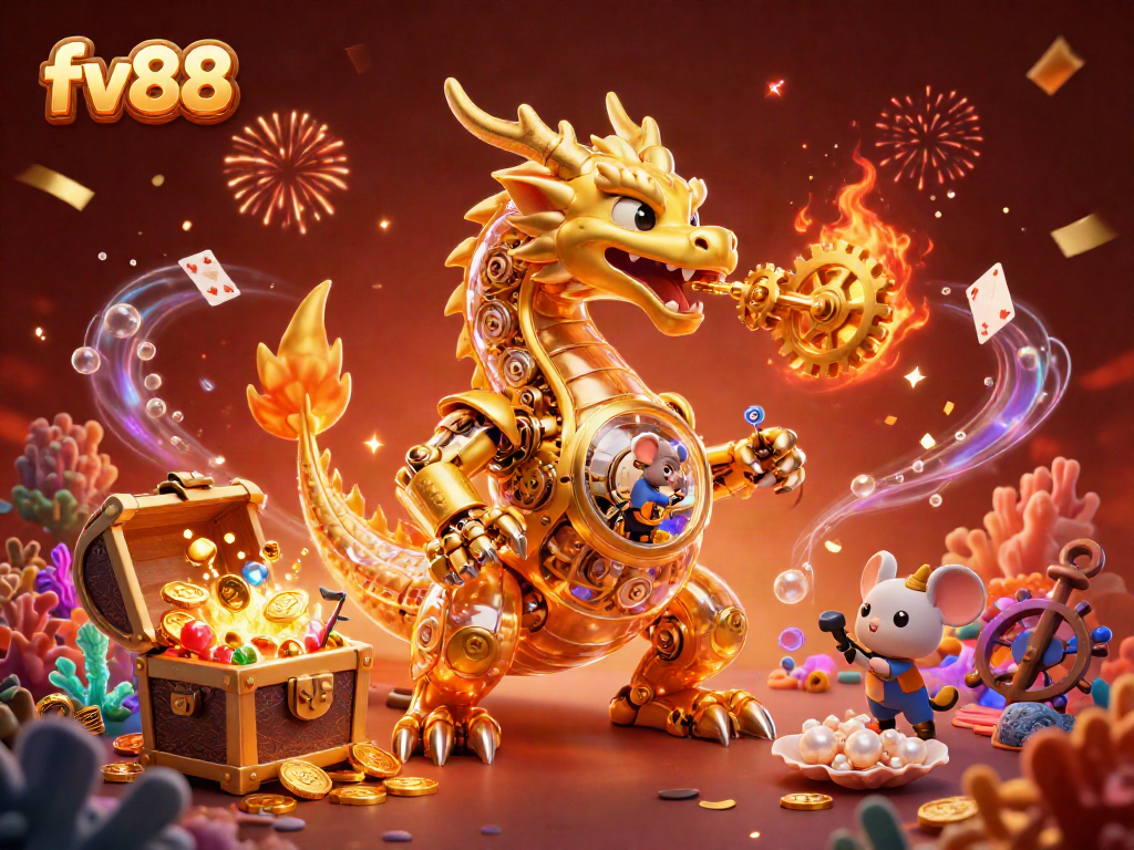 Experience the thrill of gaming at fv88 with this dynamic illustration showcasing unique casino-themed elements.