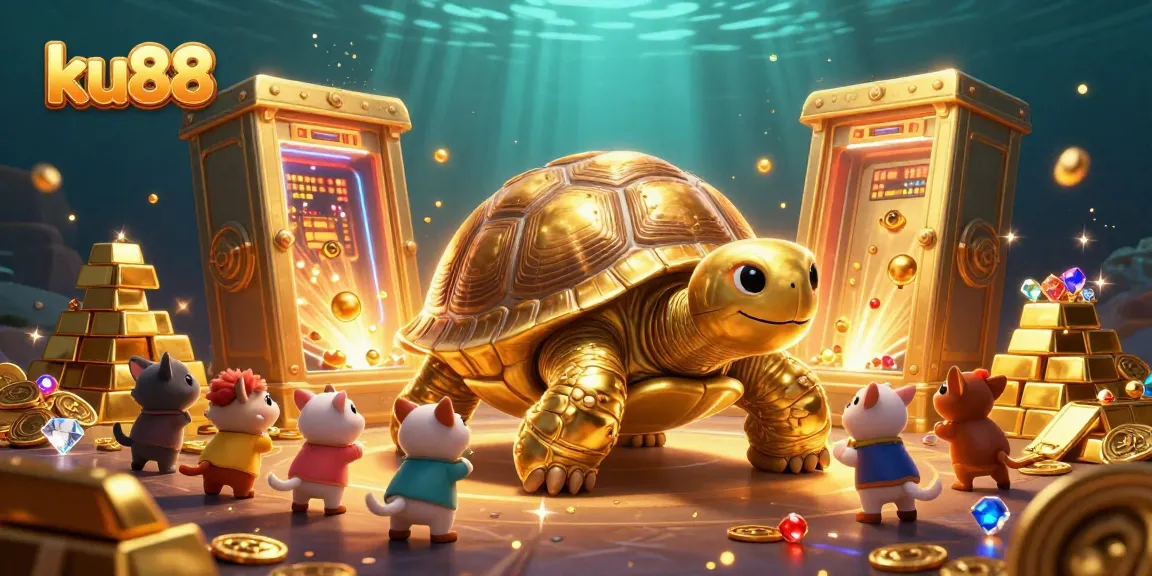 Experience thrilling moments at ku88 casino with a colossal golden tortoise and vibrant treasures