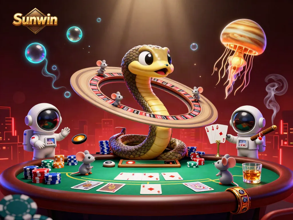 Sunwin players engage in bets at a cosmic roulette, enjoying thrilling gameplay.