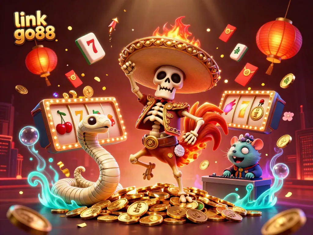 Experience the excitement of link go88 with a vibrant, festive casino scene featuring lucky symbols.