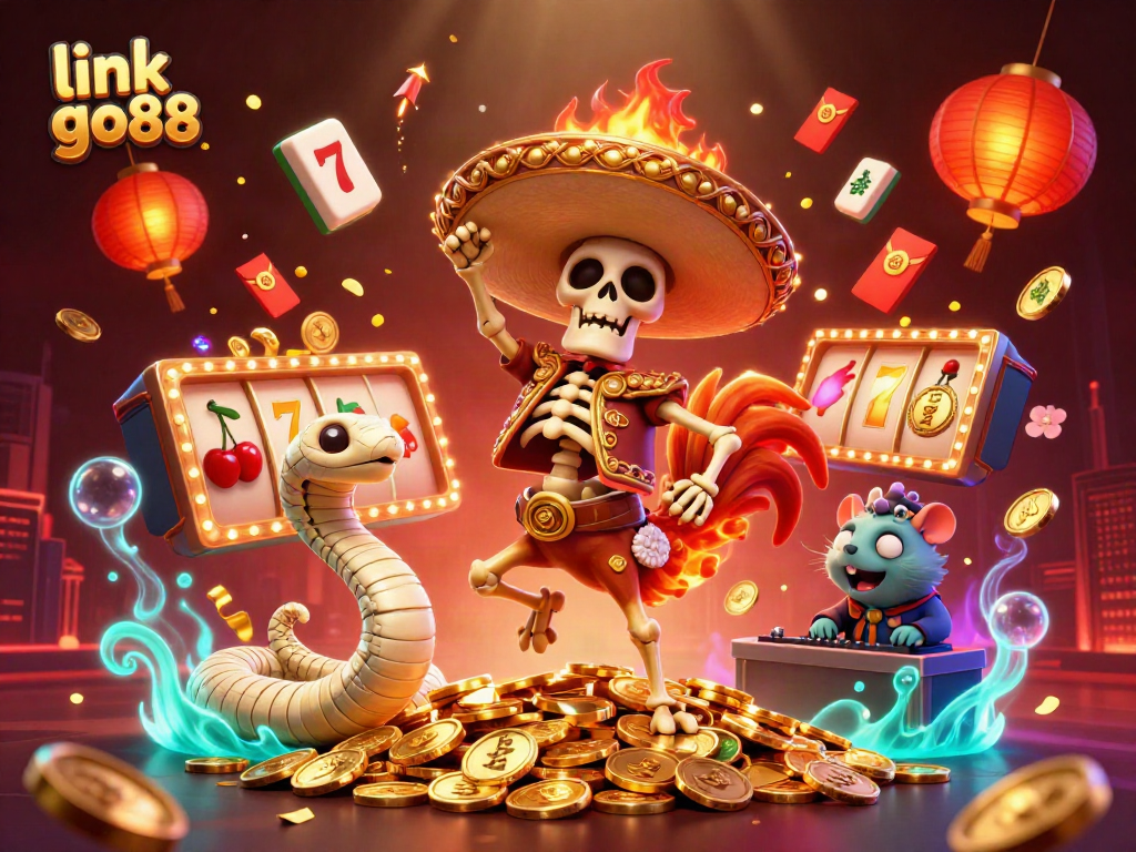 Experience the excitement of link go88 with a vibrant, festive casino scene featuring lucky symbols.