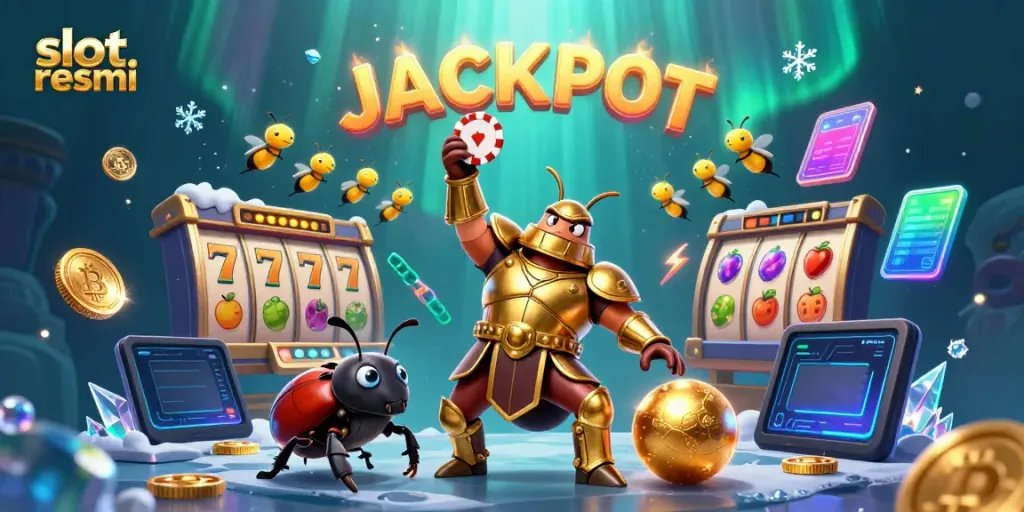 Celebrate big wins in slot resmi with a victorious beetle scene surrounded by dynamic game elements.