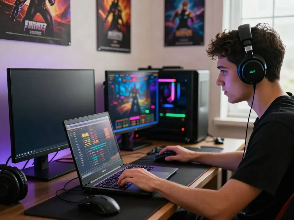 Engaged player exploring non gamstop casinos in a vibrant gaming setup.