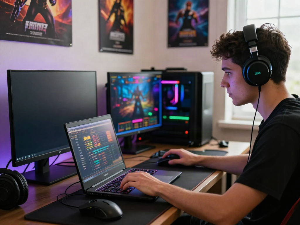 Engaged player exploring non gamstop casinos in a vibrant gaming setup.