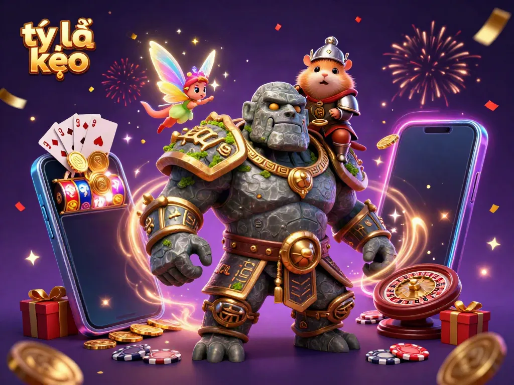 Experience the magic of tỷ lệ kèo while enjoying animated characters amidst colorful casino elements.