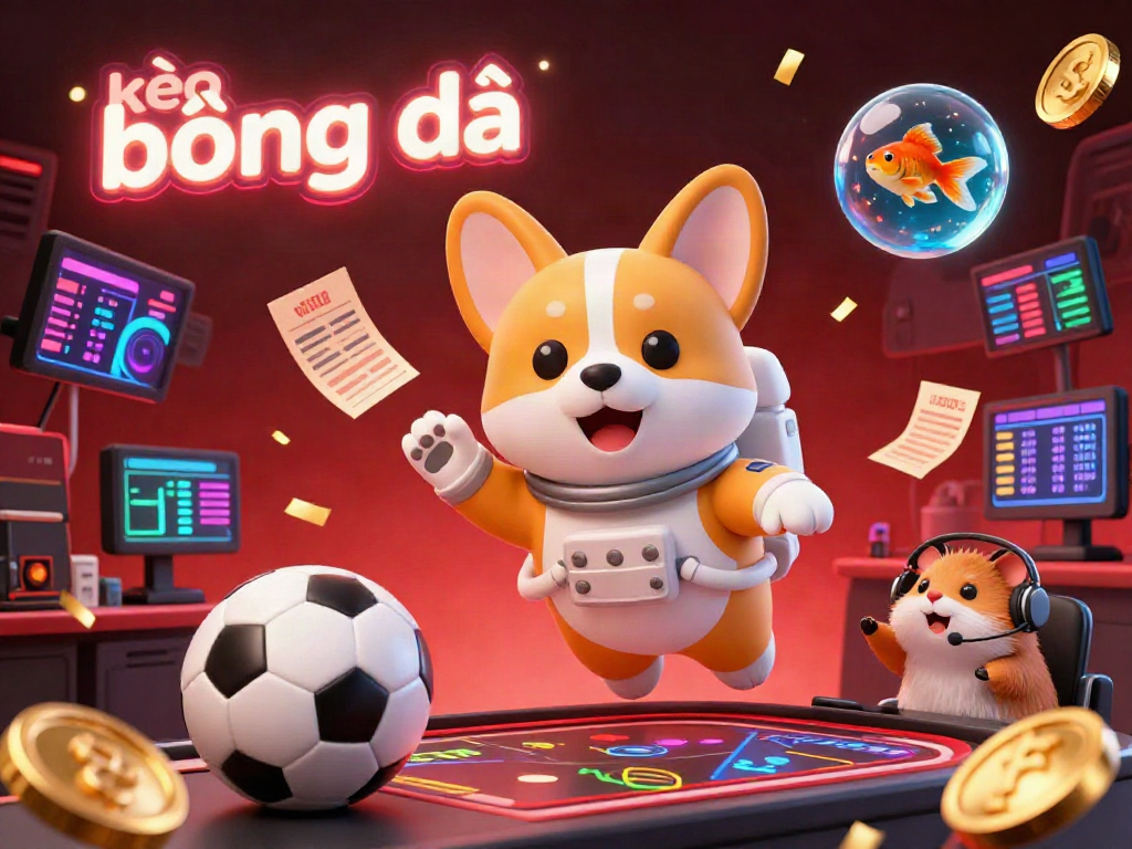 Engaging scene depicting kèo bóng đá in a lively sports betting casino with animated characters and sports elements.