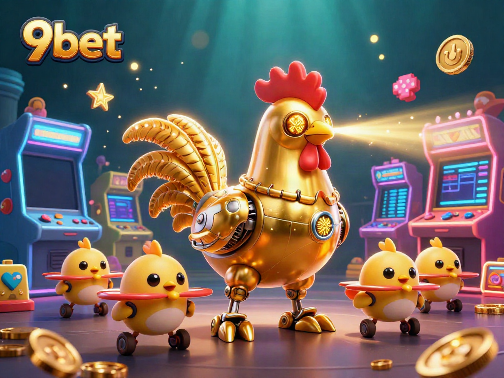 Engage with 9bet's thrilling world of digital gaming through this vibrant retro-futuristic illustration.